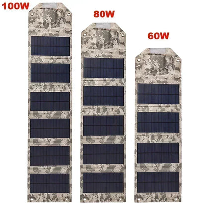 100W/80W/60W Foldable Solar Panel 5V USB Portable Battery Charger for Cell Phone Outdoor Waterproof Power Bank for Camping