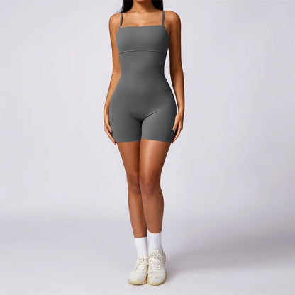 One-Pieces Fitness Overalls Women's Gym Jumpsuits with Shorts Scrunch Butt Sports Rompers High Elastic Backless Workout Clothes