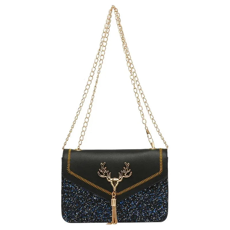 Fashion Women Shoulder Bag Deer Head Decoration Messenger Bags PU Leather Button Underarm Luxury Chain Lady Small Square Handbag