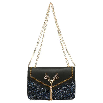 Fashion Women Shoulder Bag Deer Head Decoration Messenger Bags PU Leather Button Underarm Luxury Chain Lady Small Square Handbag