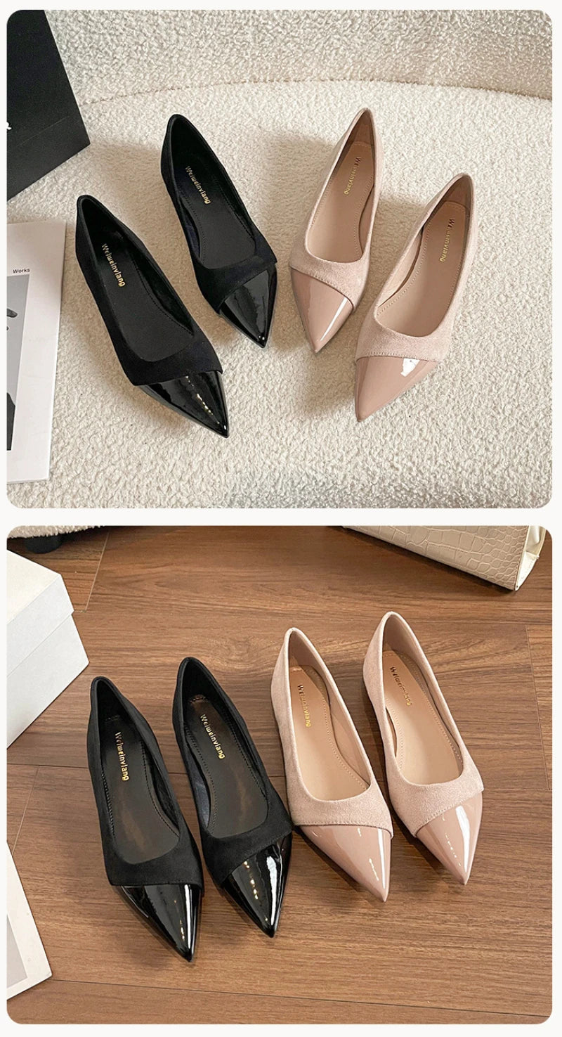 Women French Pointed Toe Flat Shoes Summer Fairy Style Patchwork Casual Shoes Elegant Shallow Footwear Matching Dresses Daily