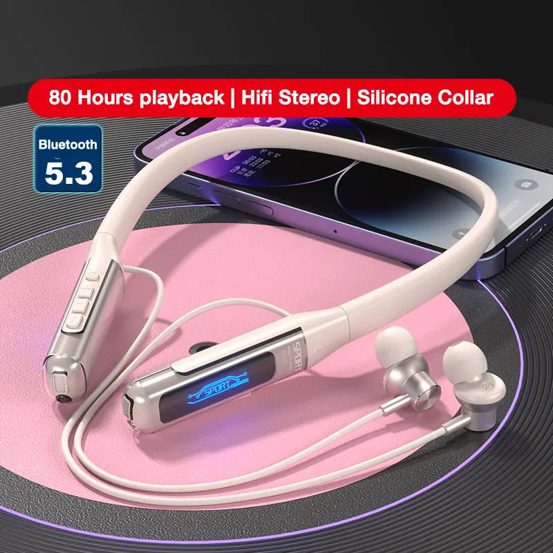 EARDECO 80 Hours Playback Bluetooth Headphone Neckband Wireless Headphones Bass Bluetooth Earphone with Mic Sport Stereo