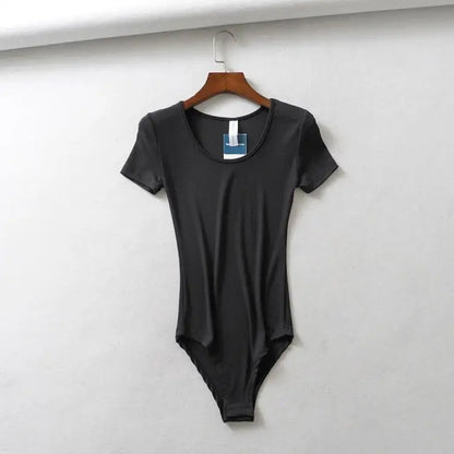 Women Casual Sexy Slim Beach Vacation Jumpsuit Bodycone Short Sleeve Round Neck Bodysuit Seamless Clubwear Basic Shirt & Blouses