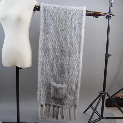 Lady Winter Warm Natural Mink Fur Pashmina Scarf Women Knit 180x35cm Real Mink Fur Warp Scarves Female Mink Fur Poncho Mufflers