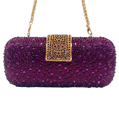 XIYUAN Women Green Crystal Evening Clutch Bag Glittering Purple Rhinestone Handbag Wedding Party Purse Full-diamond Bridal Bags