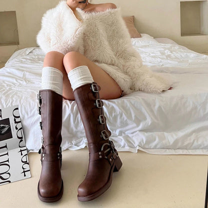 Spring Knee Length Stockings for Women White Pile Socks Fashion GIrls JK Slimming Boots Sock Japanese Calf Socks Cotton Footwear