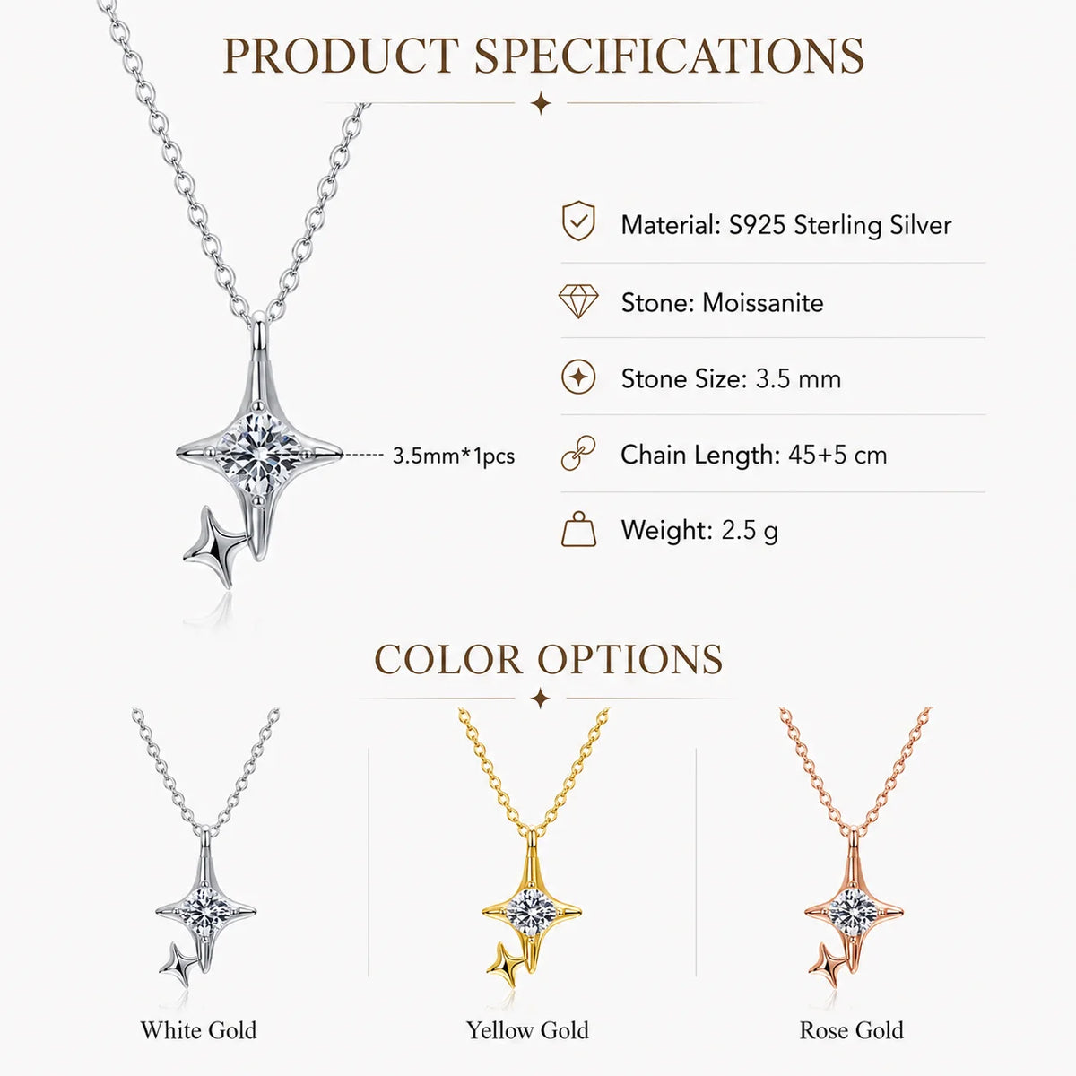 Moissanite Star Pendant Necklace Four Point Double Star O Chain S925 Sterling Silver D Color VVS1 GRA Certified Gift for Women