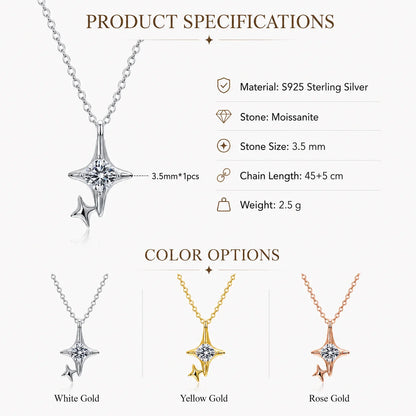 Moissanite Star Pendant Necklace Four Point Double Star O Chain S925 Sterling Silver D Color VVS1 GRA Certified Gift for Women