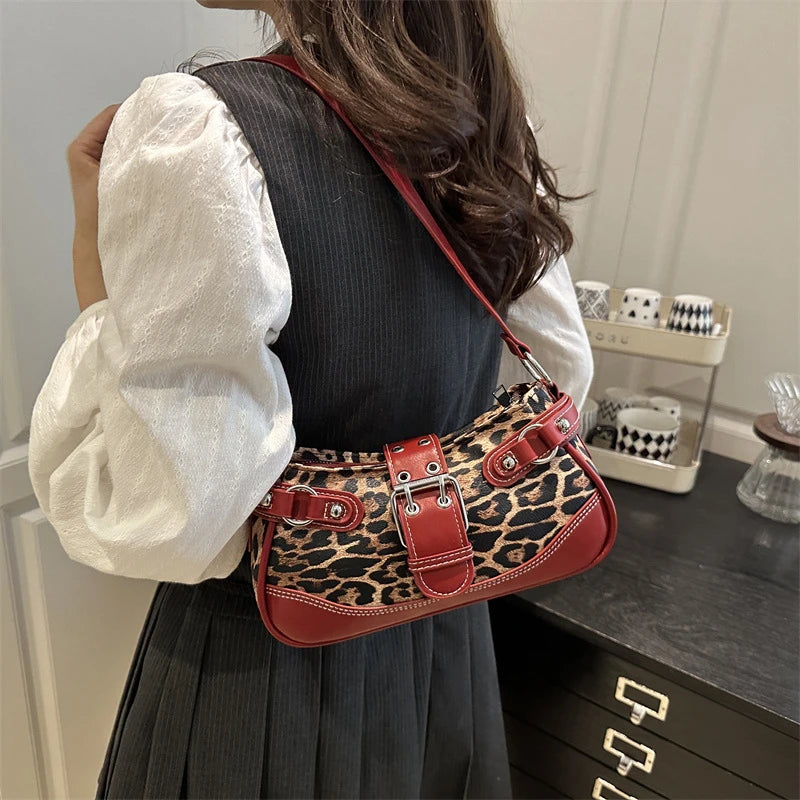 Fashion PU Shoulder Bags Leopard Print Retro Messenger Bag Large Capacity Underarm Bag Women Daily Use Handheld Bag