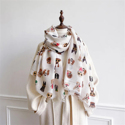 Autumn and Winter Travel Warm Cashmere Shawl Scarf Fashion Women Cat Print Pashmina Blanket Wraps Female Cute Poncho Bufanda