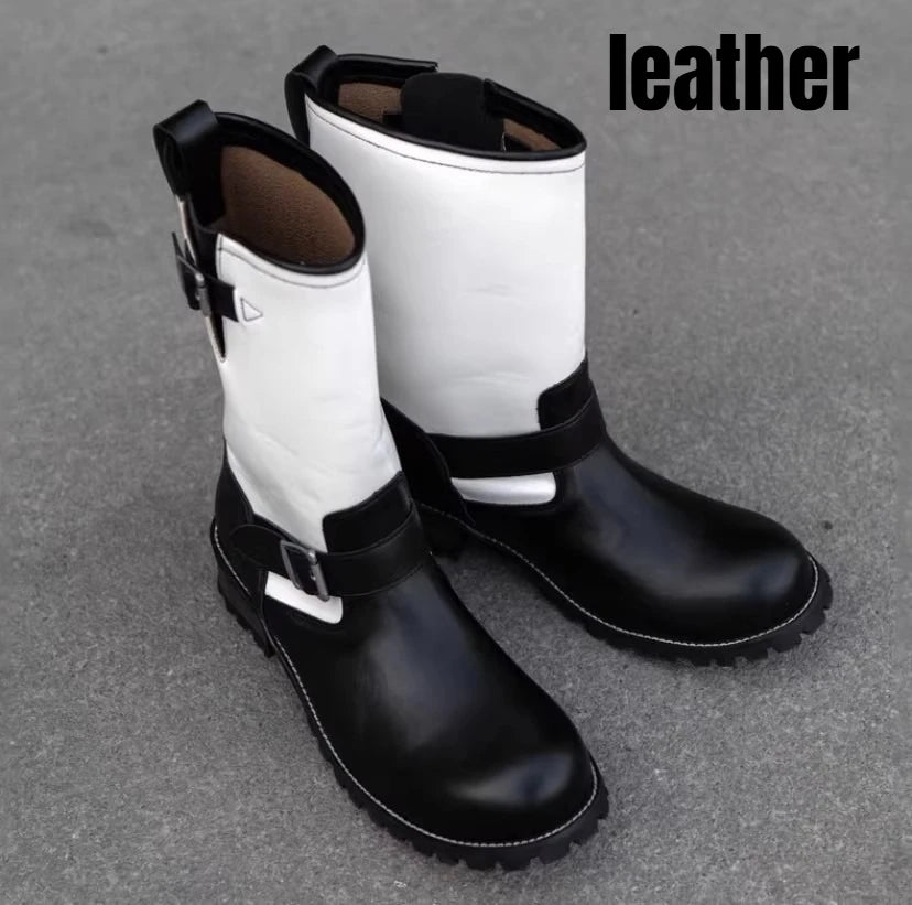 Motorcycle Boots Men's Black Knight Shoes Black Leather Belt Buckles Chelsea Boots Trendy Luxury Handmade Men's Shoes