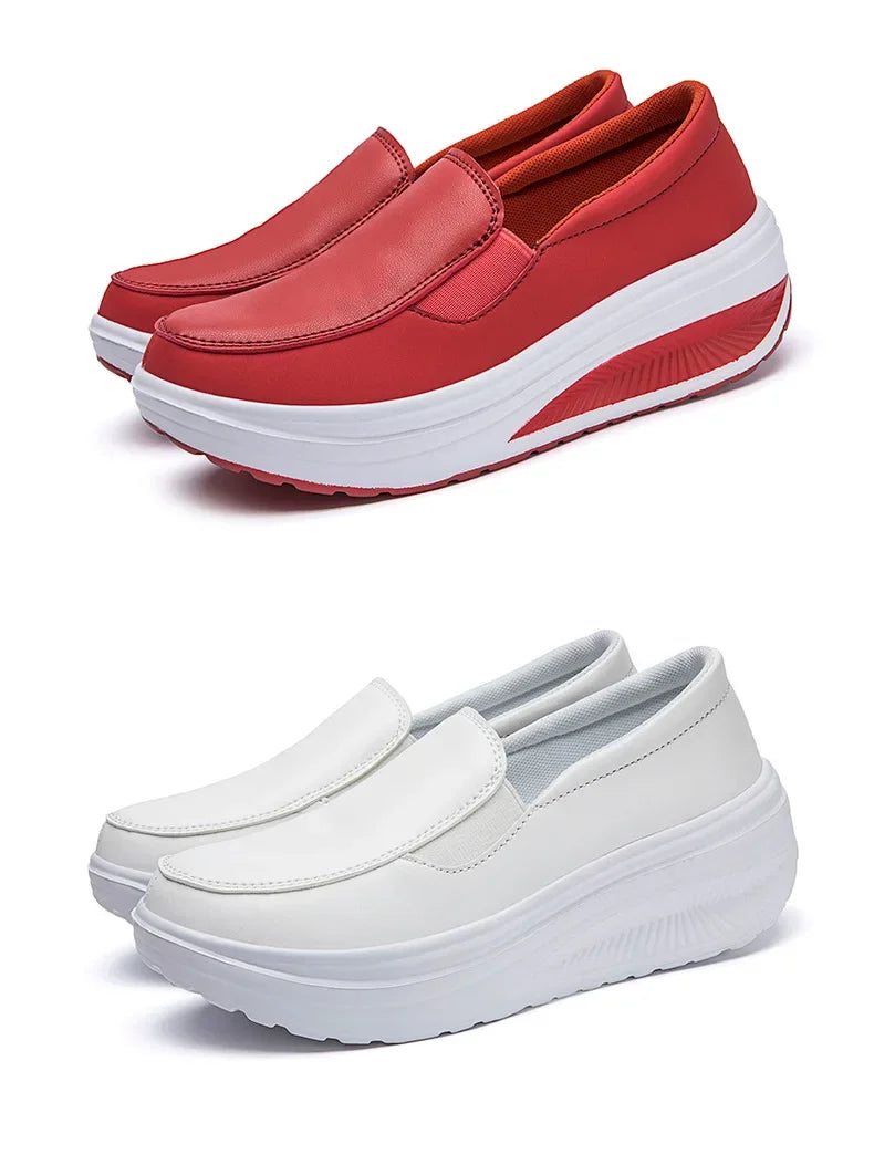 EOFK Women Moccasions Walking Shoes For Work Soft Wedges Platform Loafers Female Black Swing Slip On Casual Non Slip Female Shoe