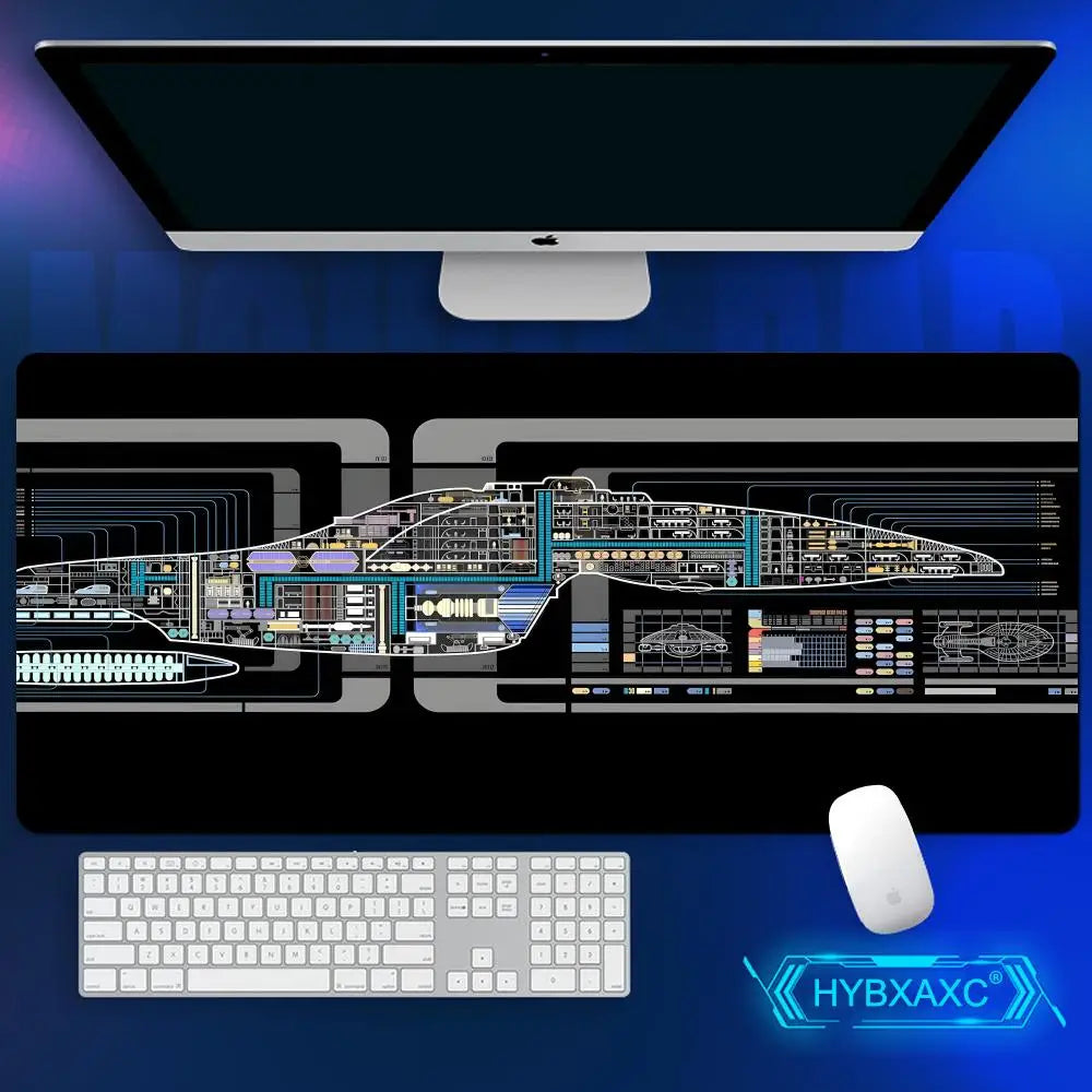 Starship Blueprint Pad Desk Pad HYBXAXC Gamer Computer Cabinet Star Trek Game Office Accessories Keyboard Anime Extended Large