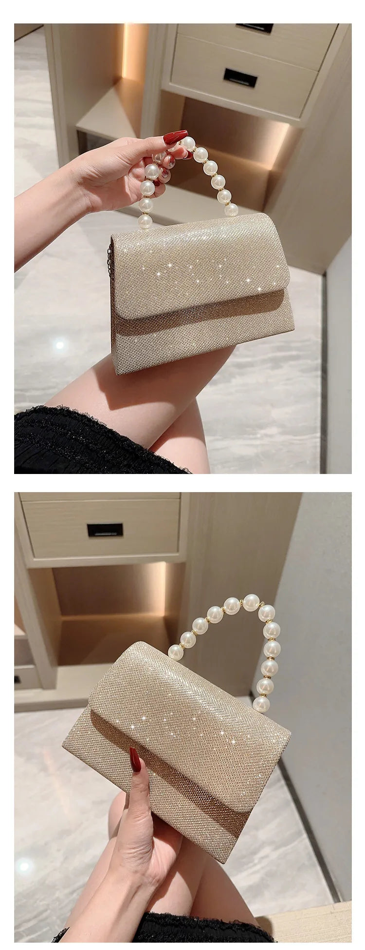Luxury Sequined Hand-held Dinner Bag, Elegant Style Bag, High-end Chain Single-shoulder Crossbody Bag, Handbag for Wedding Party