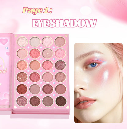 All-in-One 5-Page Makeup Magic Book: Full Kit with Multi-Shade Eyeshadow, Blush, Highlighter, Contour & Glossy Lip Gloss