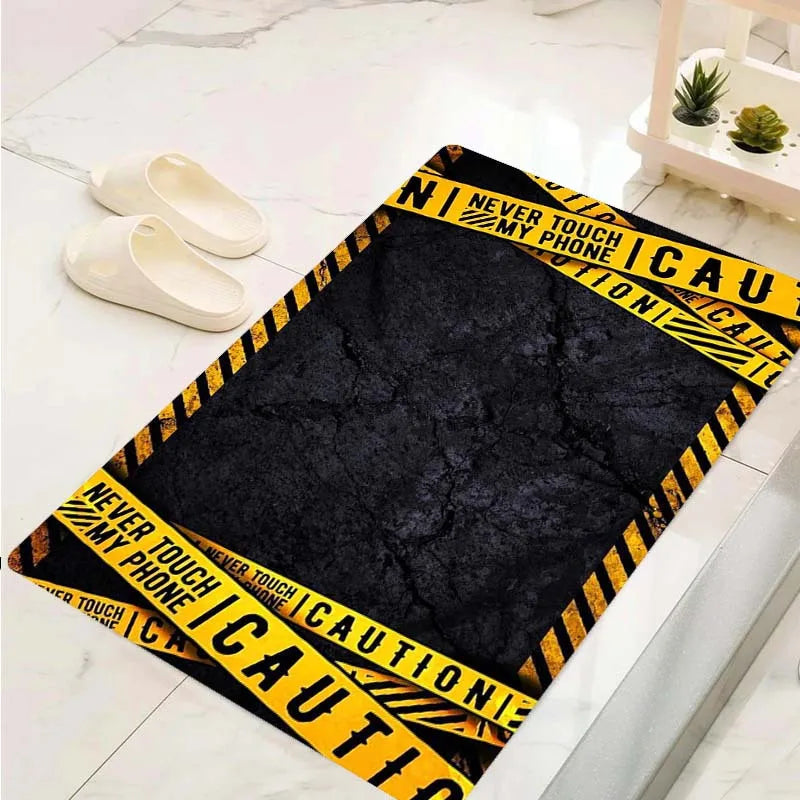 Warning Theme Print Area Rug, Non-Slip Rectangular Floor Protector Mat for Home Office Living Room, Durable Chair Carpet