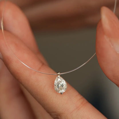 EWYA GRA Certified 1CT Marquise Cut Moissanite Pendant Necklace for Woman 925 Silver Fishing Line Water Drop Diamond Necklaces