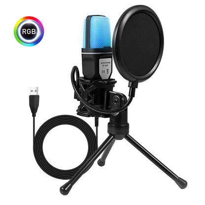 Computer Professional Gaming Condenser Microphone Karaoke Mic PC Laptop USB Wired Live Streaming Podcast Studio Mike Kit Gamer