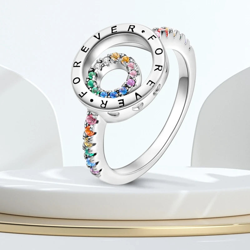 Original 925 Sterling Silver Ring Colorful Diamonds Cubic Zircon Finger Ring For Women Jewelry Wedding Engagement Birthday Gift