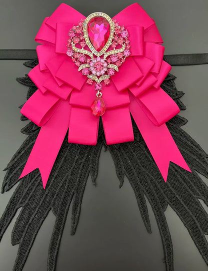 Luxury Rhinestone Mesh Wing Bow Brooch  Elegant Banquets Dress and Wedding Shirts Lapel Flower Bow Tie  Unisex Gift Accessory