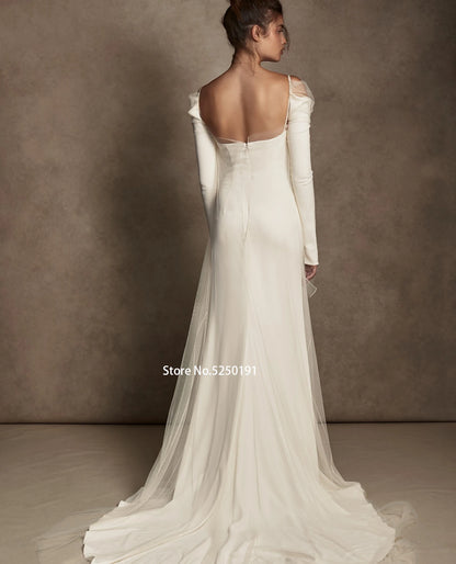 Sexy Long Sleeves Boat Neck Sheath/Cloum Wedding Dresses Formal Bride Grown 2022
