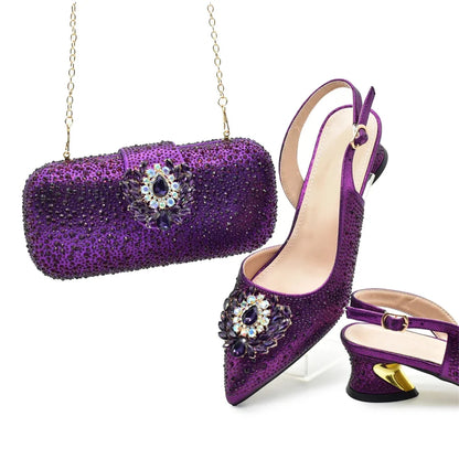 New Italian Shoes and Bags Matching Set 2025 Luxury Designer Pumps Women Full Rhinestone Designer Shoe and Bag Sets From Italy