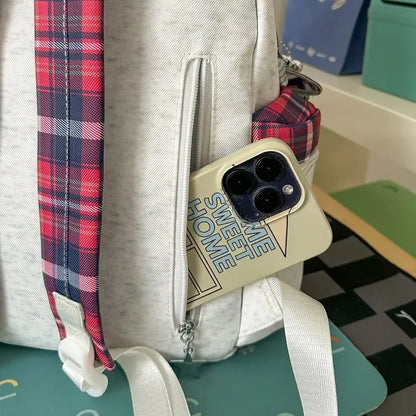 Preppy Style Blue Backpack for Girls, Plaid Spliced School Bag, Cute Nylon Daypack Star Pendant, Large Capacity Student Rucksack