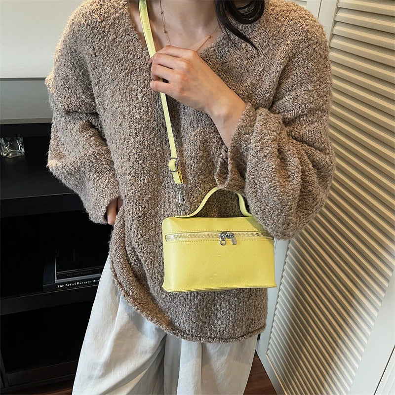 Fashionable Light Luxury Solid Color Box Bag Litchi Pattern Portable Carrying Crossbody Bag Daily Commuting Versatile Square Bag