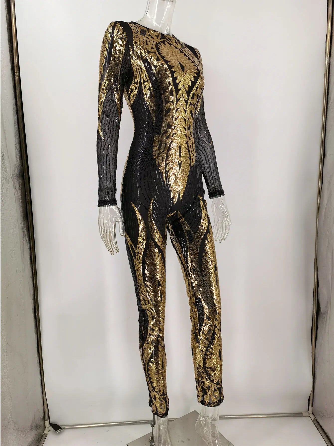 Sexy Long sleeve Sequin bodycon jumpsuit women body bodysuit one piece birthday party nightclub outfits womens jumpsuits overall