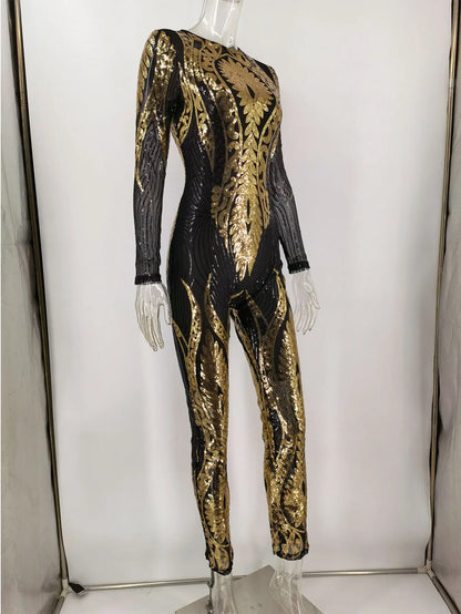 Sexy Long sleeve Sequin bodycon jumpsuit women body bodysuit one piece birthday party nightclub outfits womens jumpsuits overall