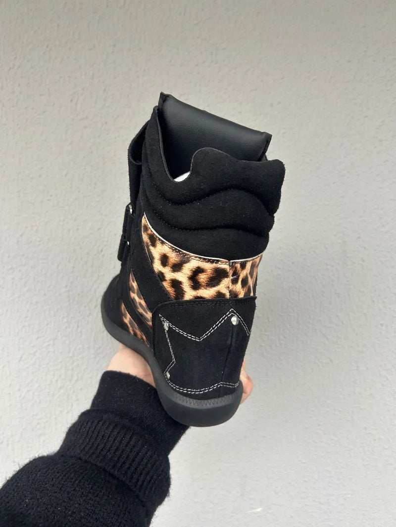New Women Shoes Luxury Genuine Leather Ankle Boots for Woman Fashion Leopard Print Sports Casual Shoe Designer Shoes Botas Mujer