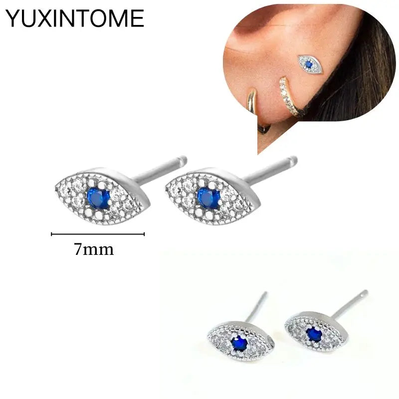925 Sterling Silver Needle Dark Blue Crystal Silver Earrings Women's Exquisite Heart Blue Pendant Hoop Earrings Luxury Jewelry