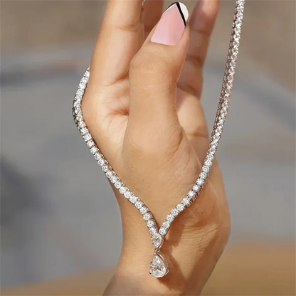 6Carat Pear Cut Full Moissanite Tennis Necklace for Women V-shape 3mm Round Cut Diamond S925 Silver WaterDrop Riviera Necklaces