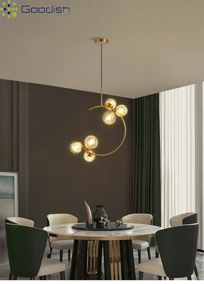Medieval Bauhaus Gold Glass Ball Bubble Hanging LED Pendant Lights Creative Forged Lamps for Bedroom Home Decoration Chandelier