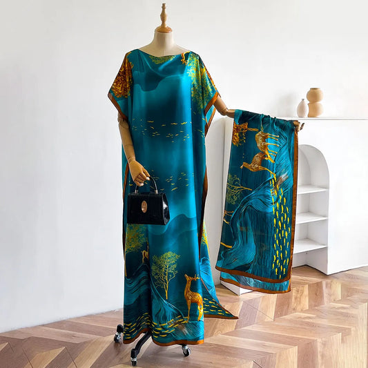 Women's Long Shawl Dubai Fashion MUMU Design Silk Soft Summer Beach Party Dress Accessory Loose Fit African Abaya MOOMOO