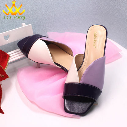 2024 Summer New Fashion Italian Women Shoes and Bag Set in Dark Purple Color Mature Style Comfortable Heels for Wedding