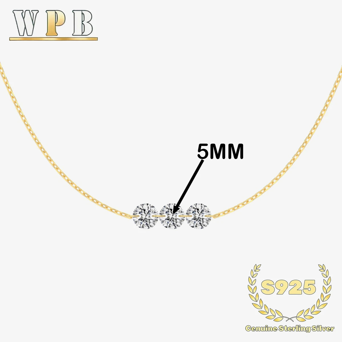 Genuine S925 Silver 3 Sparkling Zircon Necklace Dainty Sliding - Adjustable Length  Minimalist Luxury Jewelry for Men and Women