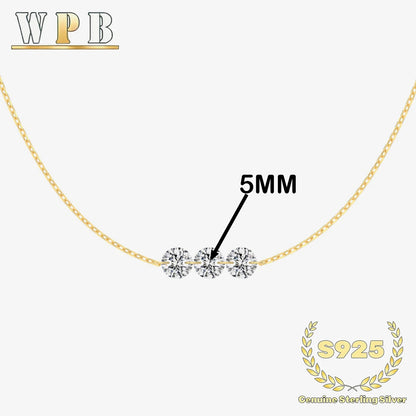 Genuine S925 Silver 3 Sparkling Zircon Necklace Dainty Sliding - Adjustable Length  Minimalist Luxury Jewelry for Men and Women