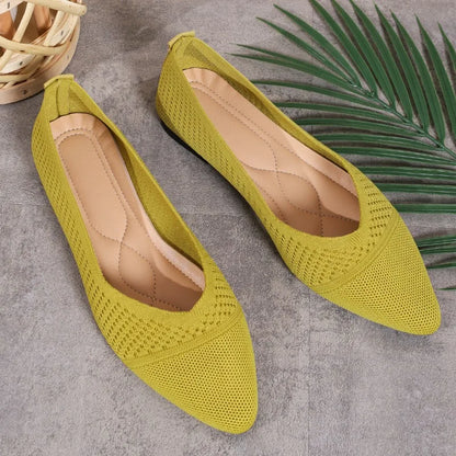 Summer Fashion Solid Color Low-Top Shoes Luxury Round Toe Women's Knit Slip-on Outdoor Walking Shopping Women's Flat Shoes 36-43