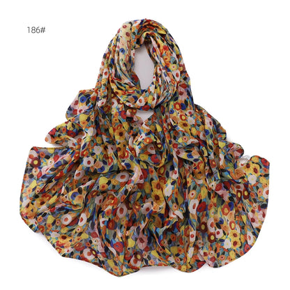 66 Colors Pearl Chiffon Printed Hijab Scarf New Fresh Small Floral Polka Dot Sunscreen Silk Scarf Shawl Turbans for Women Hijabs