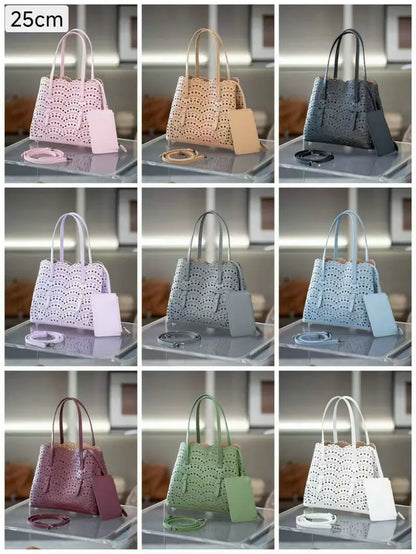 Brand Designer Luxury High Quality Mini Cowhide Shoulder Handbags 2025 Hollow Fashion Large Capacity Genuine Leather Bucket Bag