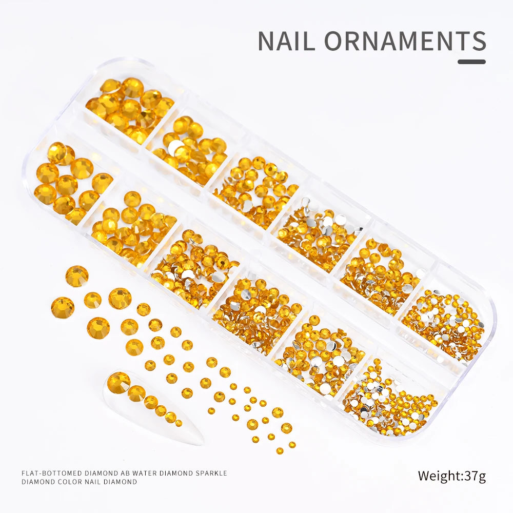 12Gird 3D Glass AB Crystal Nail Art Rhinestones Kit Flatback Round Bead Charm Gem Stones Jewelry Diamond with Tools for Nail Art