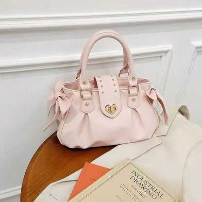 Harajuku Bow Pink Hand Bag Purse Women Japanese Style Soft Casual Crossbody Bag Ladies Sweet Cute Large Capacity Shoulder Bags