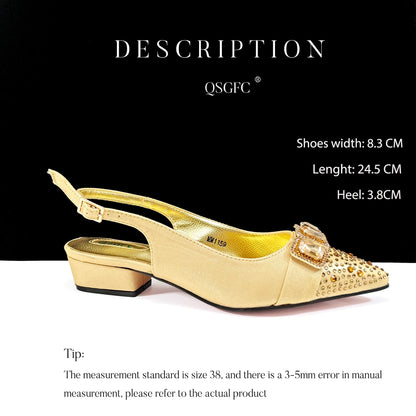QSGFC 2026 Summer New Design Specials Italian Women Shoes and Bag Set Sky Blue Color Comfortable Low Heels With Rhinestone