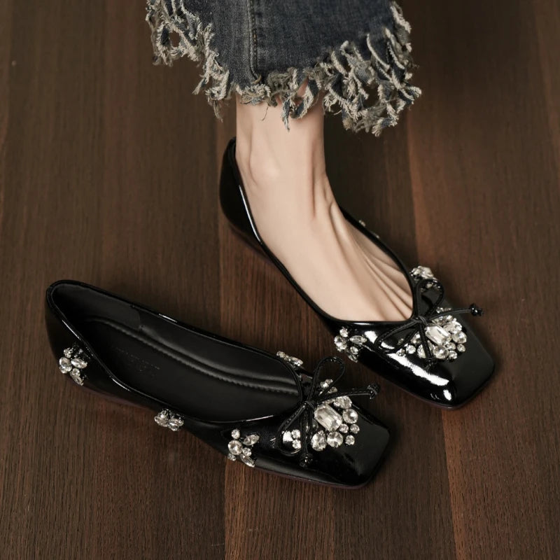 Mesh Luxury Rhinestones Flats Women Shoes Round Toe Shallow Casual Beach Shoes Female Soft Sole Fashion Designer Mary Jane Shoes