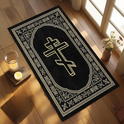 Classical Greek Key Orthodox Cross Area Rug | Christian Prayer Mat  Rugs for Bedroom Home Carpets Bedroom Decor Area Rug