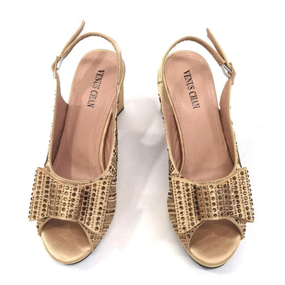 Mature Sweet 2024 Super Heels Peep Toe Ladies Slipper Shoes with Bag Set in Blue Color For Nigerian Women Wedding Party