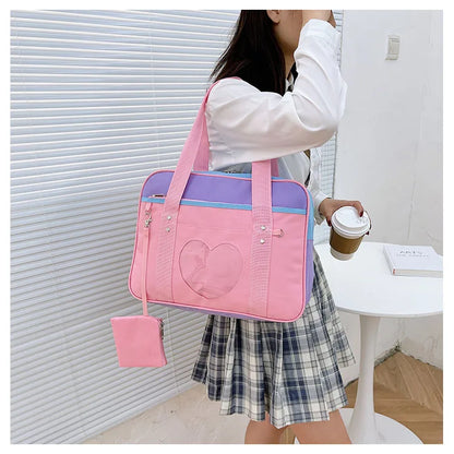 Japanese Preppy Style  Pink Uniform Shoulder School Bags for Women Girls Canvas Large Capacity Casual Luggage Handbags Totes