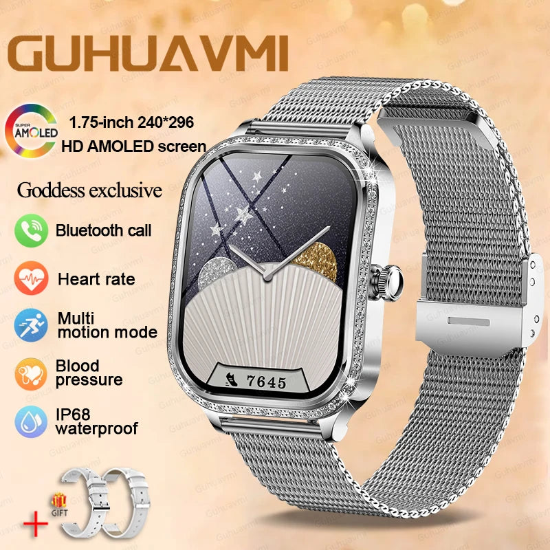 New Fashion Women's Smart Watch Heart Rate 1.75 Inch 240*296 HD Screen Diamond Watch Bluetooth Call Waterproof SmartWatch Ladies