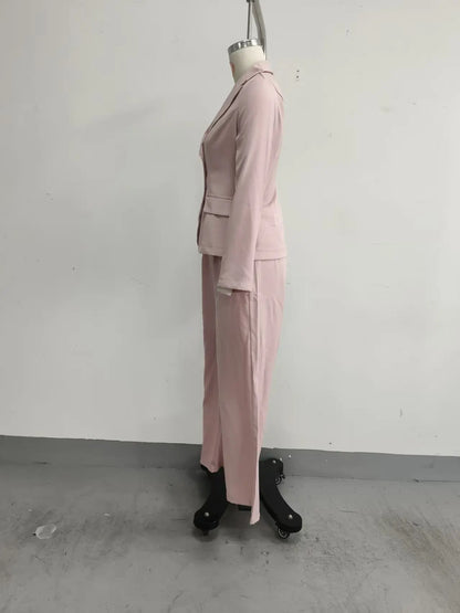 Autumn New Women's Long-sleeved Suit Shirt 2-piece Set Fashion Pocket Suit Collar Slim Temperament Female Office Trousers Suit